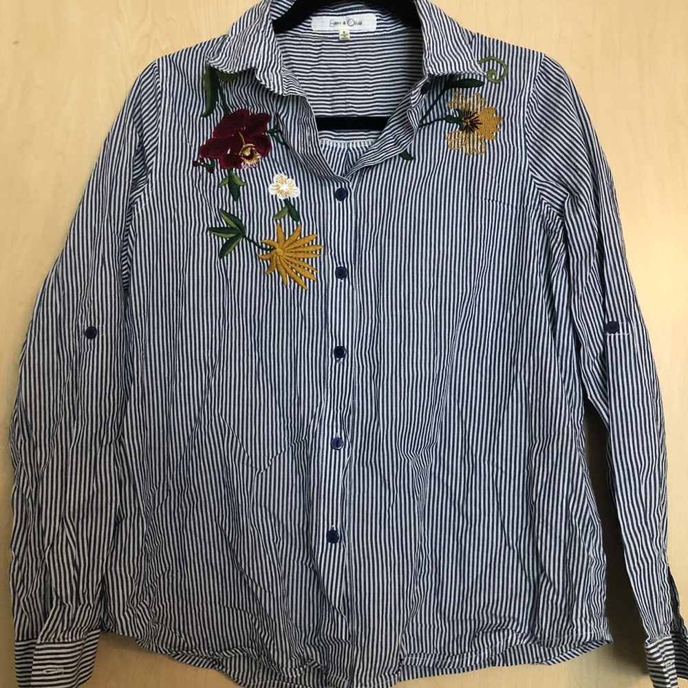 Striped floral button-down